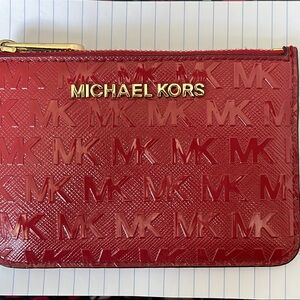 Michael Kors Glossy Red Wallet with Gold Accents